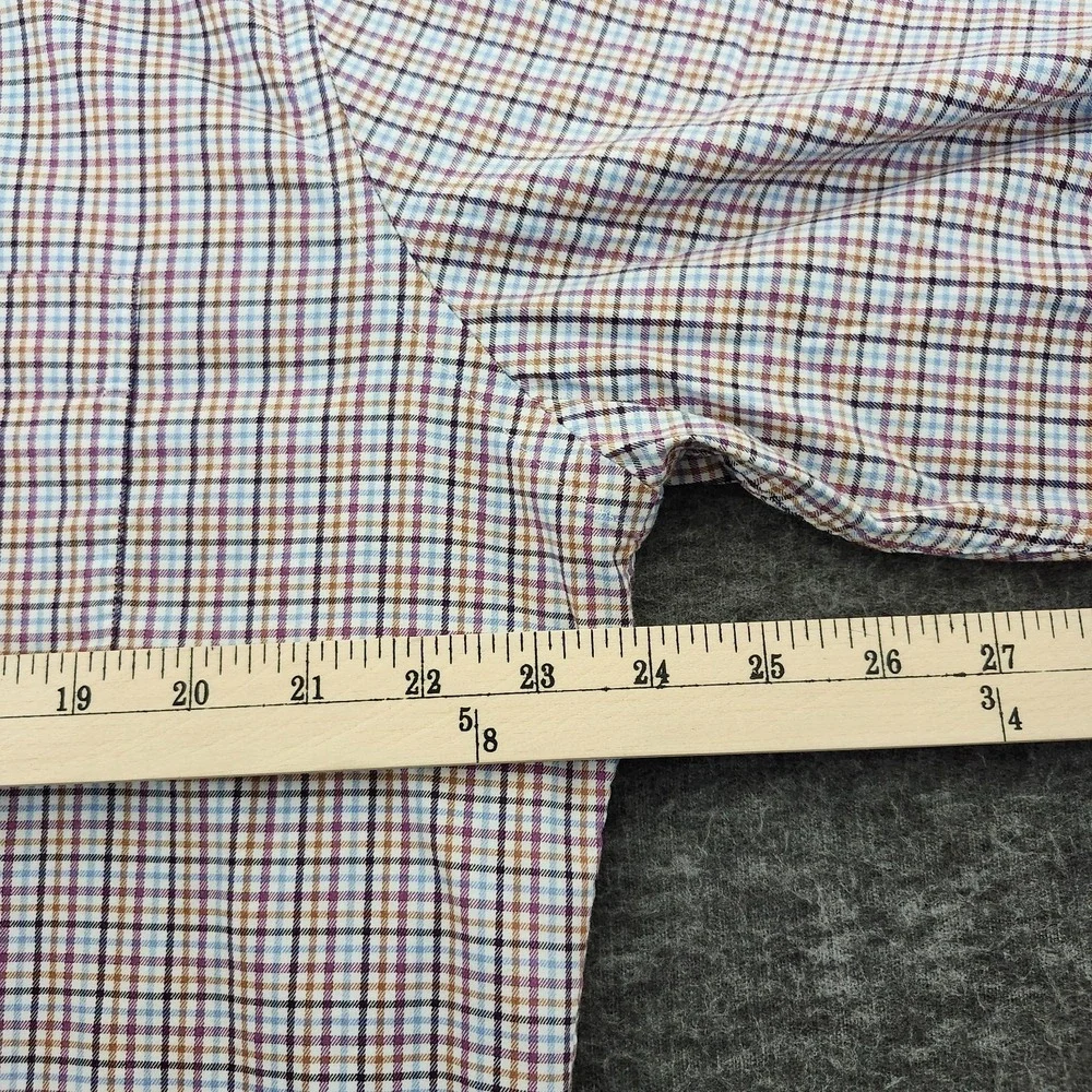 Peter Millar Shirt Adult Large Blue Brown Plaid Button Up Linen Cotton Mens - Picture 6 of 10
